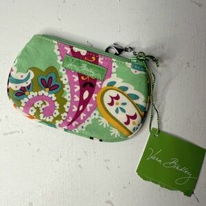 NWT Vera Bradley Clip Zip ID Wallet / Coin Purse Tutti Frutti Green Paisley